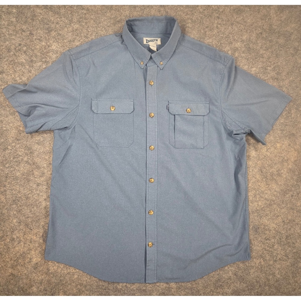Duluth Trading Co Mens XL Relaxed Fit Short Sleeve Button Down Shirt Blue